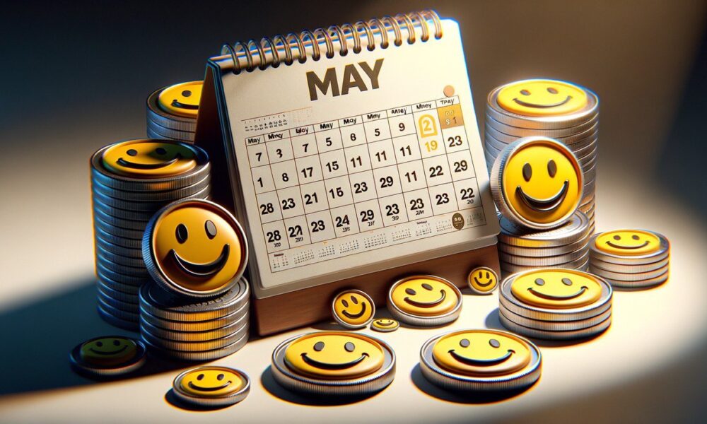 meme coins next to a may calendar