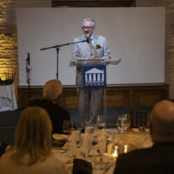 Domenick Napoletano, newly installed as the 127th president of the New York State Bar Association, addresses attendees at the Liberty Warehouse in Red Hook, Brooklyn.  Eagle photo by John McCarten