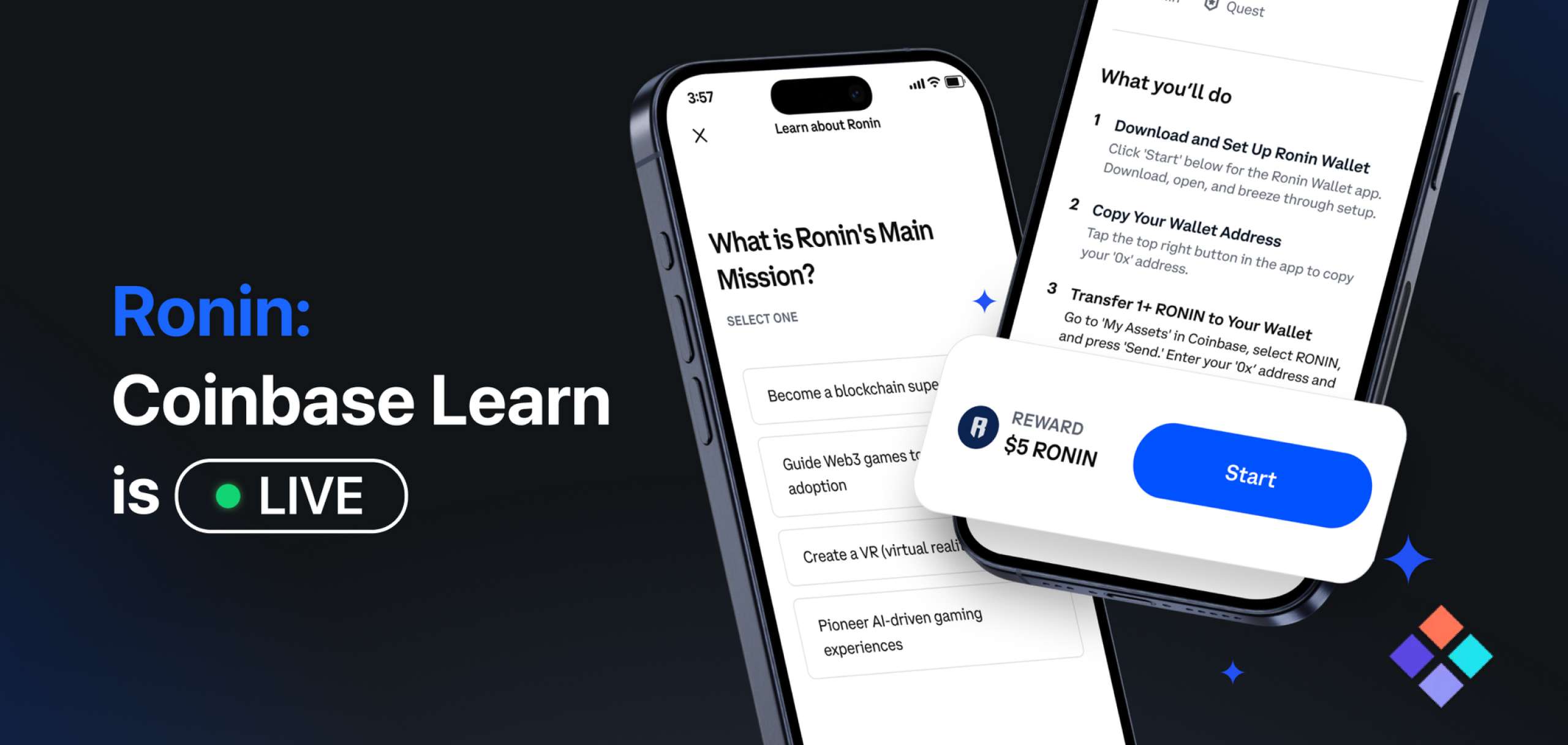 Coinbase and Ronin launch Learn & Earn with $RON Rewards