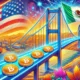 A vibrant, colorful illustration depicting a bridge connecting the United States and Mexico, with digital coins flowing seamlessly across the bridge, symbolizing the ease and efficiency of cross-border transactions using cryptocurrency.