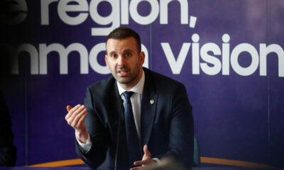 Montenegro's prime minister, Milojko Spajic, speaks at a press conference during a summit of leaders of the Western Balkans and the European Union in Montenegro on May 16. [REUTERS/YONHAP]