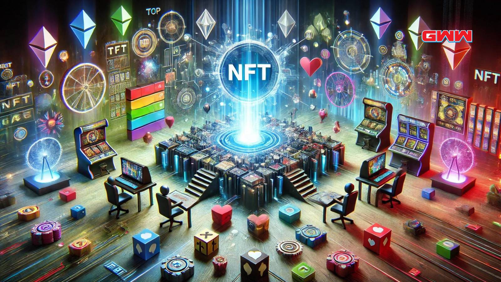 Une œuvre d'art numérique visuellement captivante représentant la meilleure plateforme de jeu NFT. 