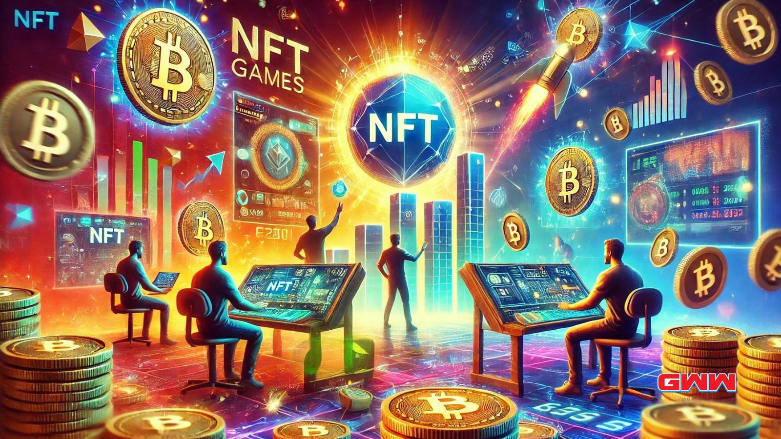   Une œuvre d’art numérique dynamique explorant la rentabilité des jeux NFT.