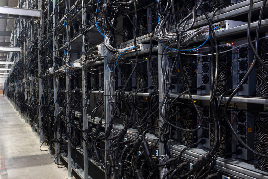 Computers “mine” for Bitcoin at a facility in Rockdale, Texas. Credit: Mark Felix/AFP via Getty Images